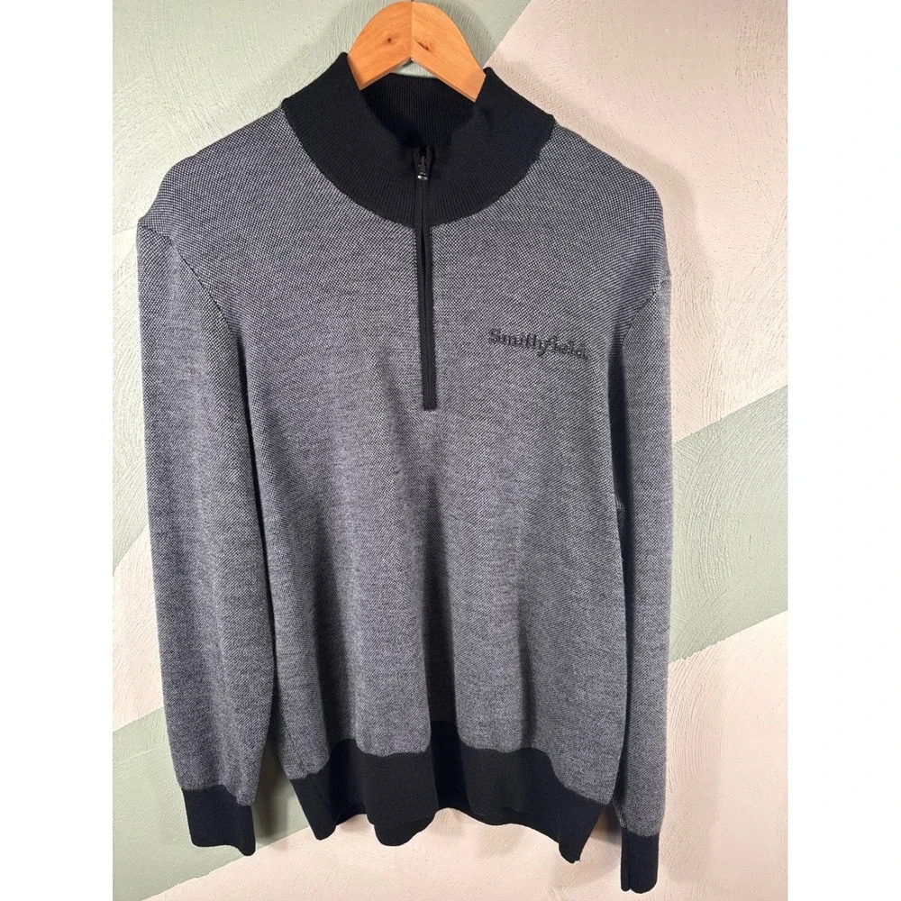 Brooks Brothers Men's Size XL Quarter Zip Grey Merino Wool Smithfield Sweater‎